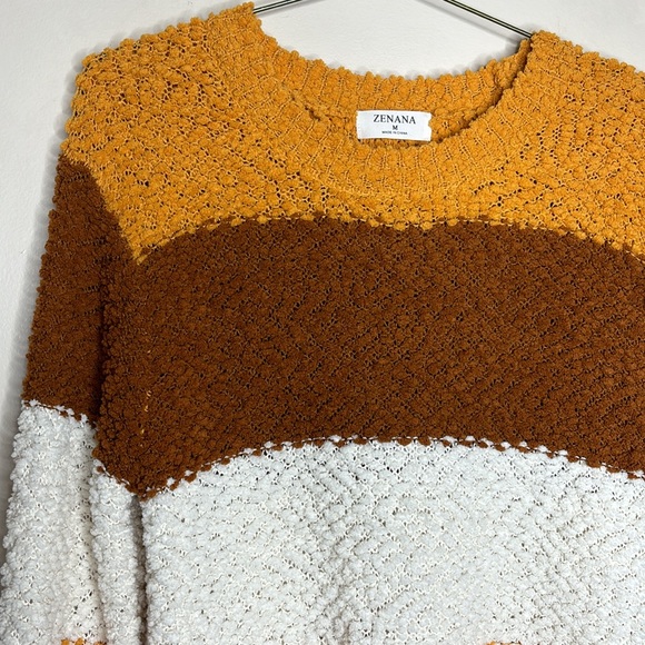 Zenana | Retro Orange Brown White Color Block Sweater Fall Vibes Cozy Shirt M - Picture 2 of 8
